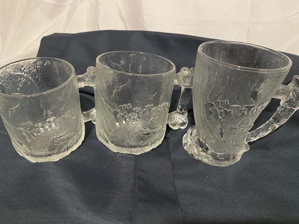 Vintage 1993 McDonald's The Flintstones Glass Mugs Set of 3
